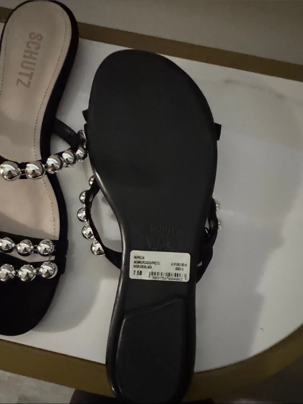 SCHUTZ Black Slide Sandals with Silver Bead Trim No box never worn - Picture 4 of 6